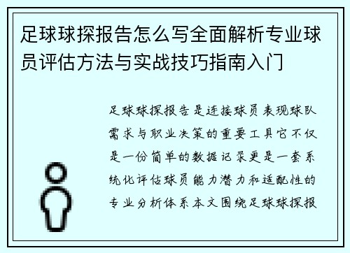 足球球探报告怎么写全面解析专业球员评估方法与实战技巧指南入门